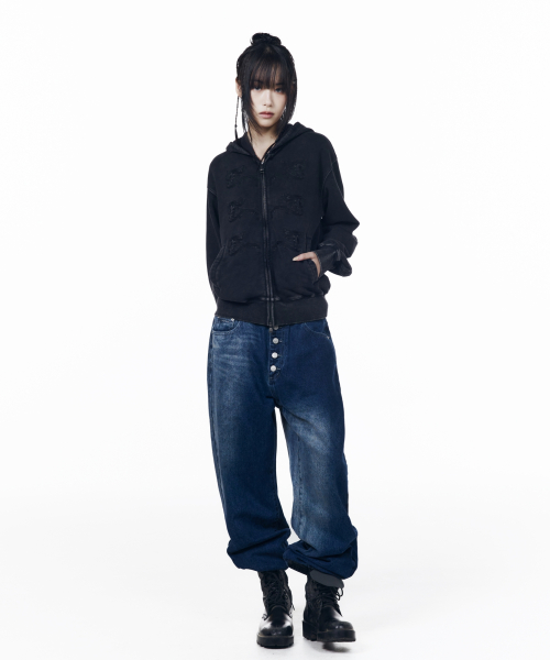 Napoleon Corded Zip-Up Hoodie (Black)