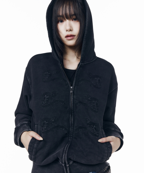 Napoleon Corded Zip-Up Hoodie (Black)