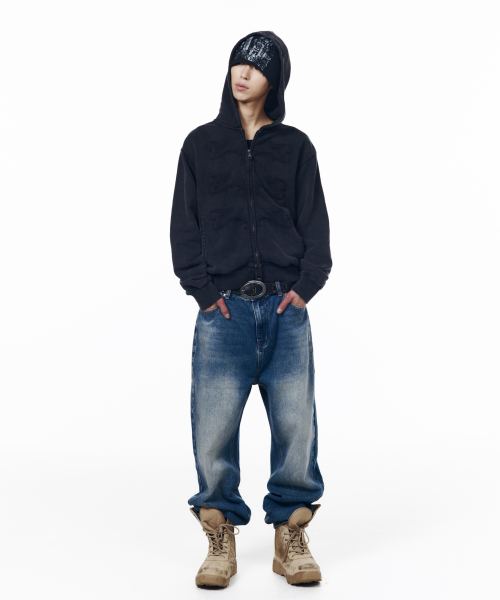 Napoleon Corded Zip-Up Hoodie (Black)