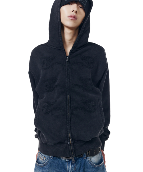 Napoleon Corded Zip-Up Hoodie (Black)