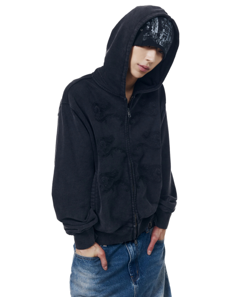 Napoleon Corded Zip-Up Hoodie (Black)