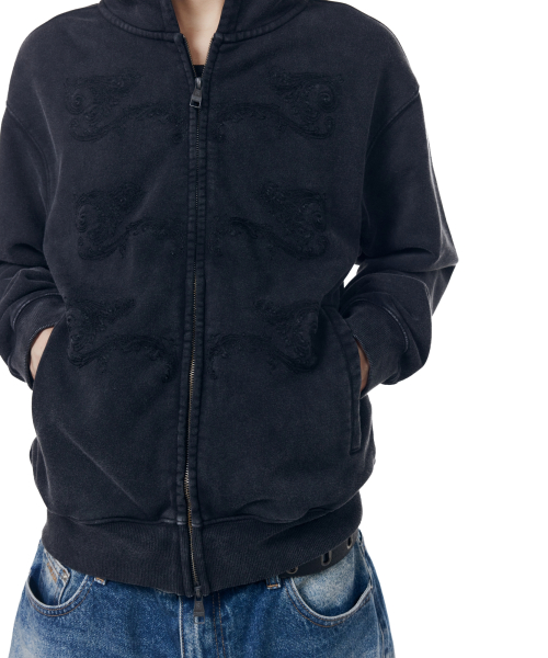 Napoleon Corded Zip-Up Hoodie (Black)