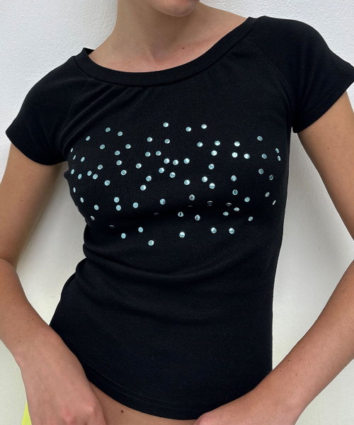 RHINESTONE RAGLAN TEE, BLACK