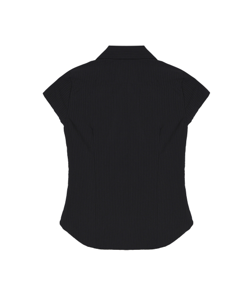 CAP SLEEVE STRIPE SHIRT_BLACK