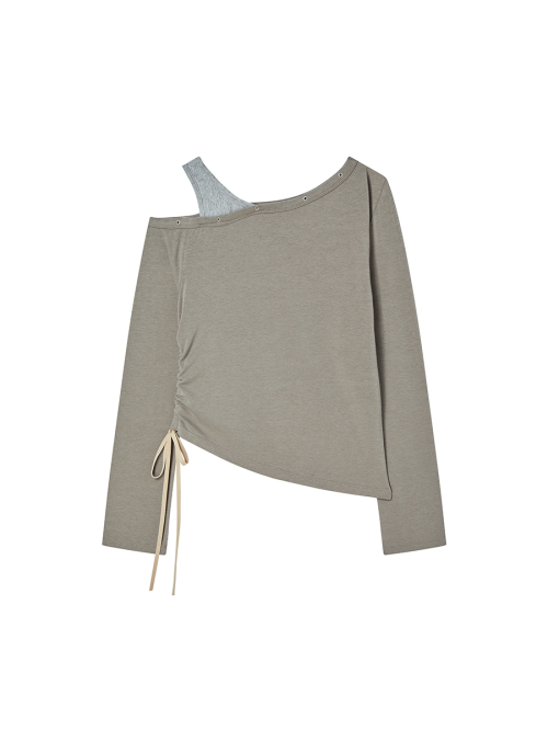 EYELET OFF SHOULDER L/S SAND