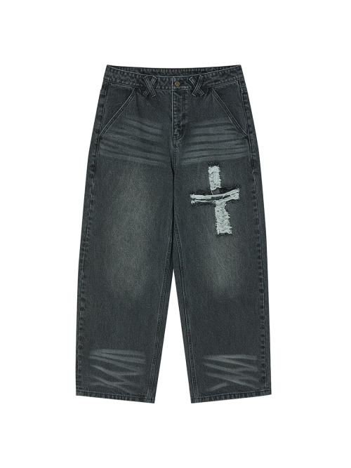 CROSS APLIQUE DENIM BLACK