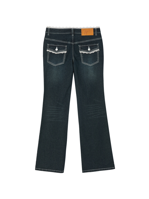 LACE BOOTCUT DENIM PANTS INDIGO