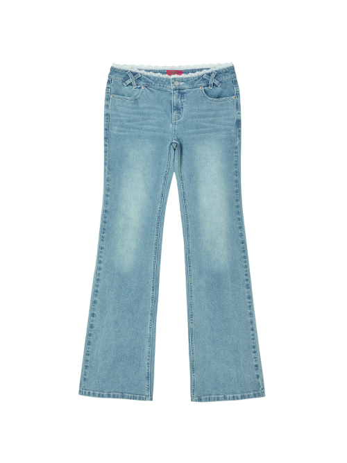 LACE BOOTCUT DENIM PANTS BLUE