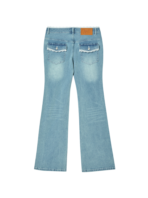 LACE BOOTCUT DENIM PANTS BLUE