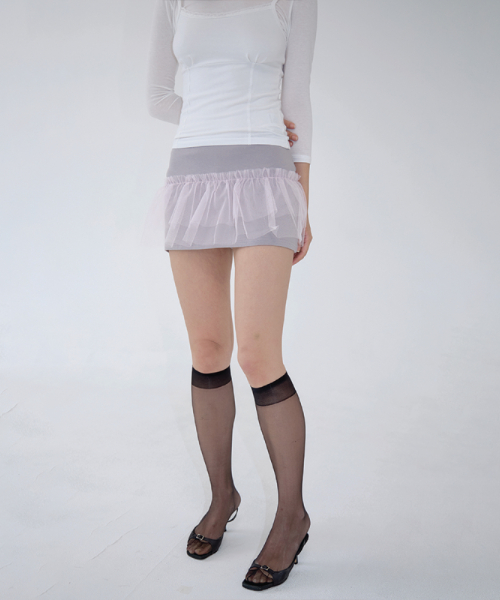 TULLE LAYERED MINI SKIRT MAUVE GRAY