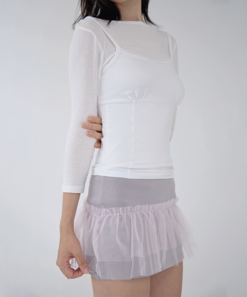 TULLE LAYERED MINI SKIRT MAUVE GRAY