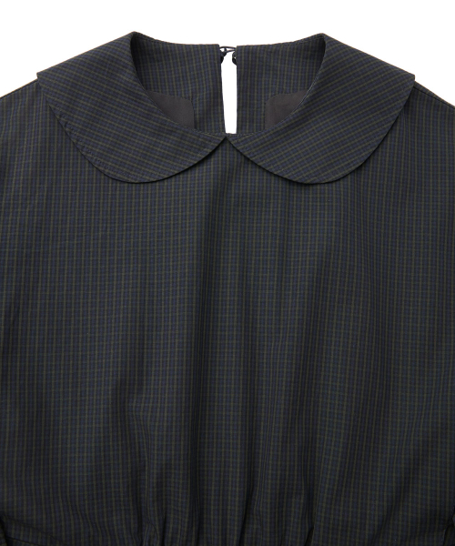 CHECK VOLUME DRESS - DARK GREEN