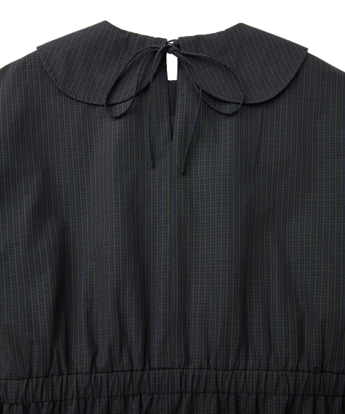 CHECK VOLUME DRESS - DARK GREEN