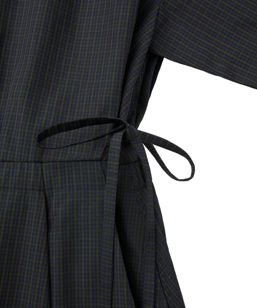 CHECK VOLUME DRESS - DARK GREEN