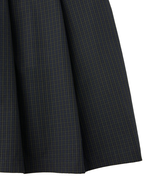 CHECK VOLUME DRESS - DARK GREEN