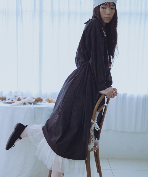 CHECK VOLUME DRESS - DARK GREEN