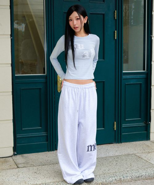 SIDE PATCH WIDE BANDING PANTS [WHITE MELANGE]