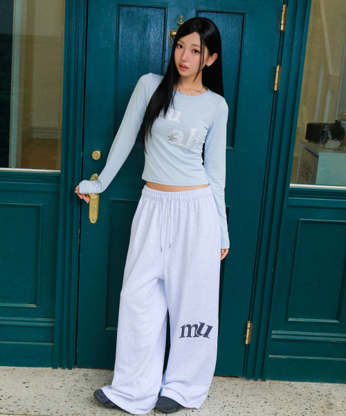 SIDE PATCH WIDE BANDING PANTS [WHITE MELANGE]