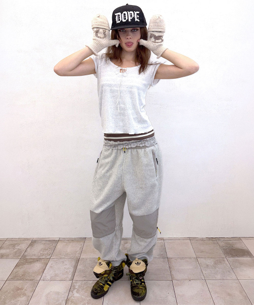 Fleece Colorblock Pants Oatmeal