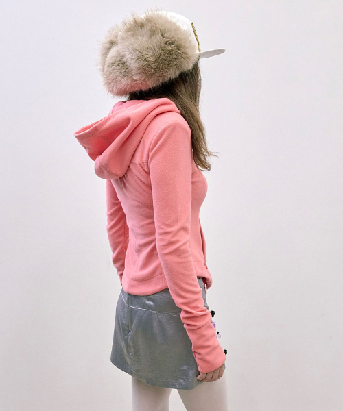 Hooded Zip-Up Fleece Jacket Coral