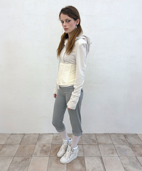 Hooded Zip-Up Fleece Jacket Dirty White