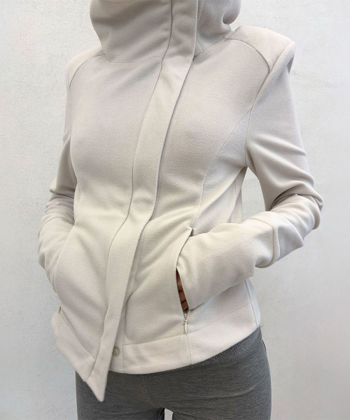 Hooded Zip-Up Fleece Jacket Dirty White