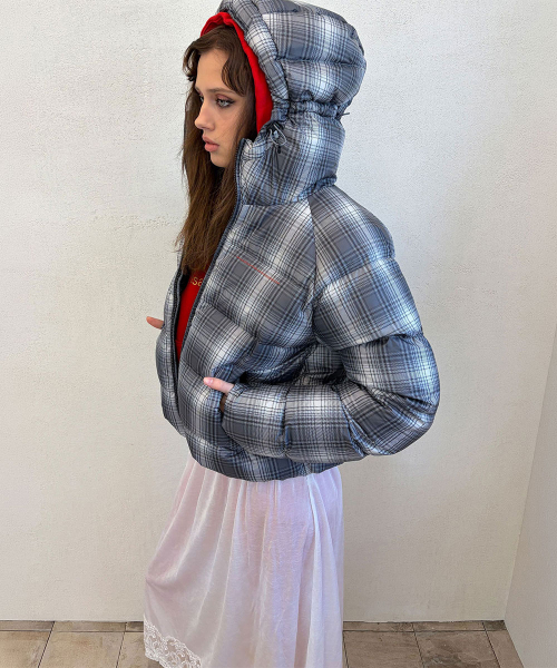 Hooded Puffer Down Multi Check