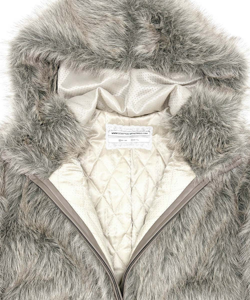 Faux Fur Hoodie Jacket Beige