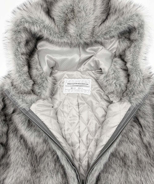 Faux Fur Hoodie Jacket Light Gray