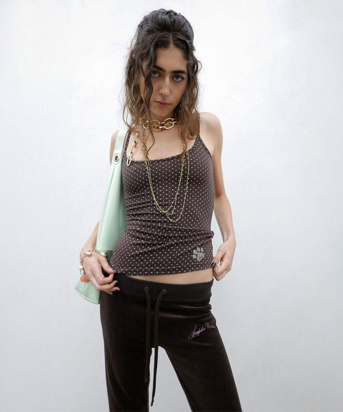 Sweet Kitty Dot Tank Top Brown