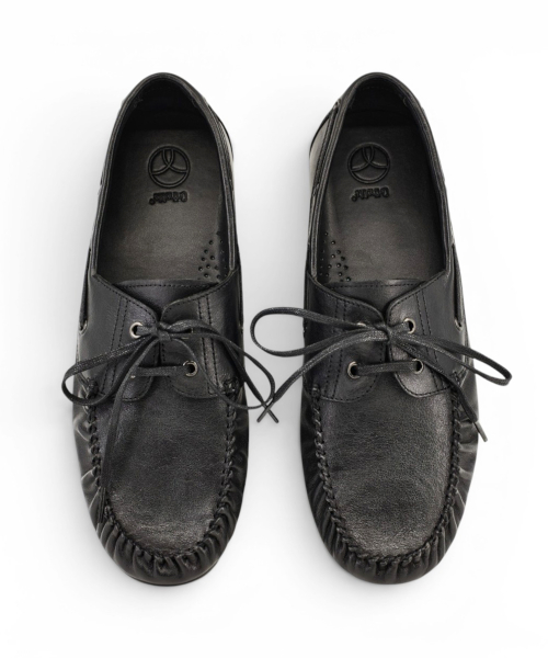 [EXTRALIGHT] ST39 Vegetable Tanned Cowhide Shirring Boat Shoes Black