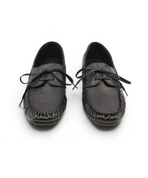[EXTRALIGHT] ST39 Vegetable Tanned Cowhide Shirring Boat Shoes Black