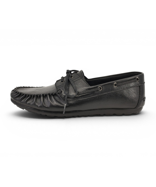 [EXTRALIGHT] ST39 Vegetable Tanned Cowhide Shirring Boat Shoes Black