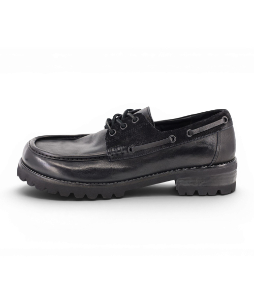 [EXTRALIGHT] Hammer Horsehide Commando Sole Boat Shoes Black