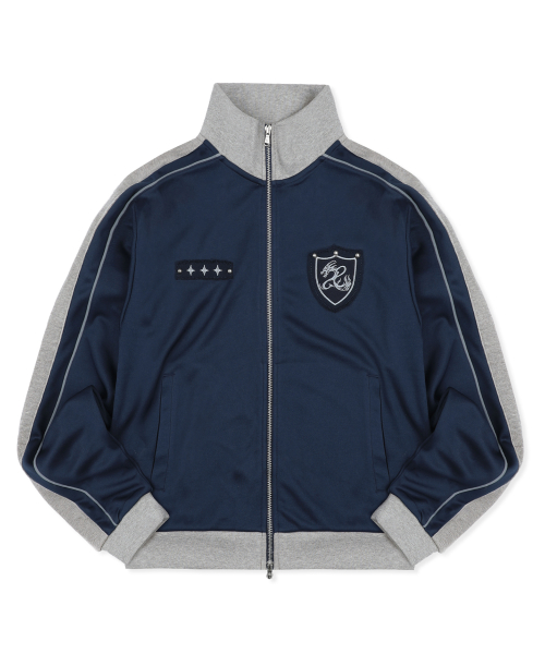 XJ140 슬림핏 아플리케 파이핑 트랙 집업 (NAVY)