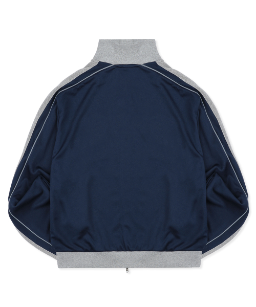 XJ140 슬림핏 아플리케 파이핑 트랙 집업 (NAVY)