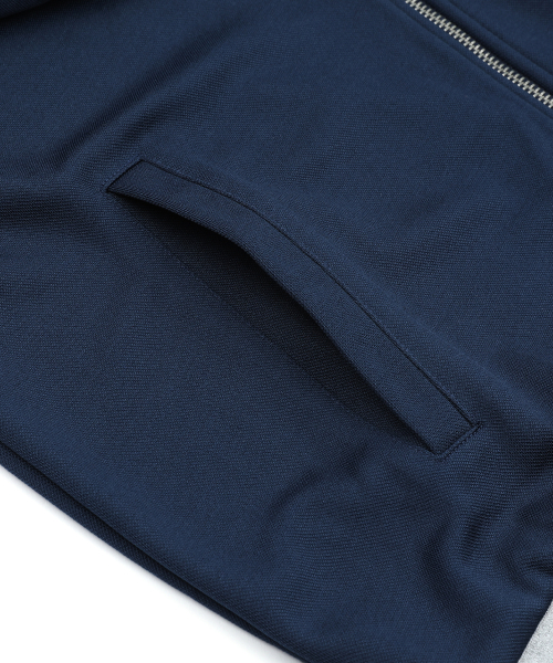 XJ140 슬림핏 아플리케 파이핑 트랙 집업 (NAVY)