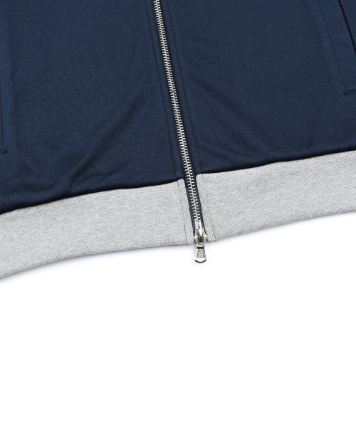 XJ140 슬림핏 아플리케 파이핑 트랙 집업 (NAVY)