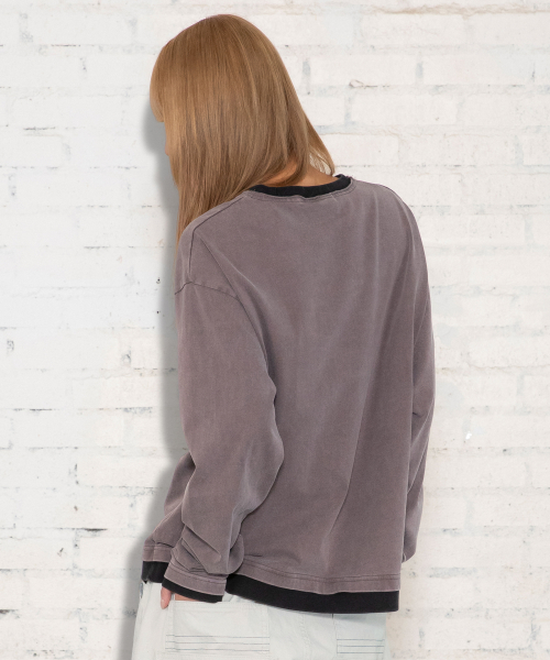 XTT168 더스트 워싱 레이어드 크롭 롱슬리브 (PURPLE/BROWN)