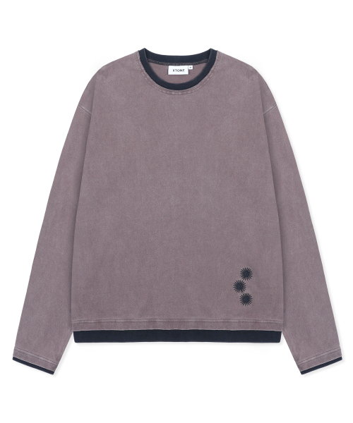 XTT168 더스트 워싱 레이어드 크롭 롱슬리브 (PURPLE/BROWN)