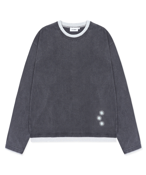 XTT168 더스트 워싱 레이어드 크롭 롱슬리브 (BLACK)