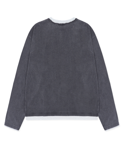 XTT168 더스트 워싱 레이어드 크롭 롱슬리브 (BLACK)