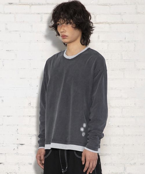 XTT168 더스트 워싱 레이어드 크롭 롱슬리브 (BLACK)