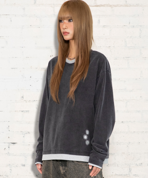 XTT168 더스트 워싱 레이어드 크롭 롱슬리브 (BLACK)