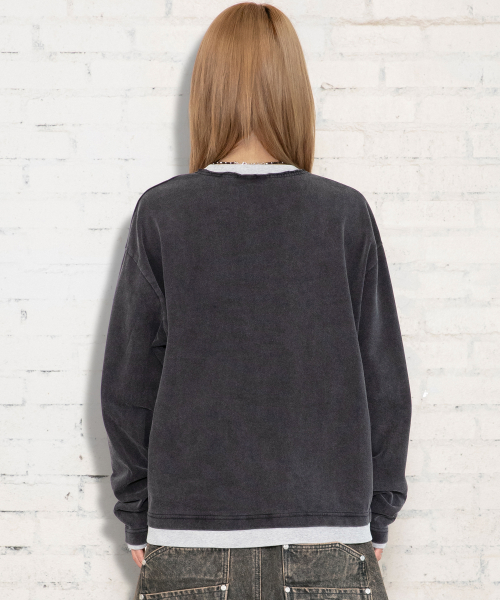 XTT168 더스트 워싱 레이어드 크롭 롱슬리브 (BLACK)