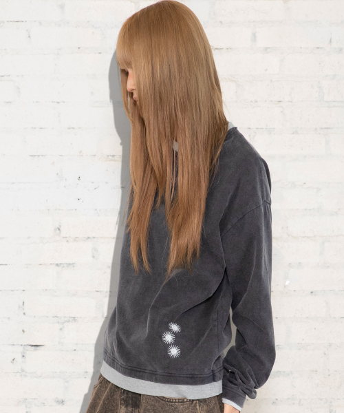 XTT168 더스트 워싱 레이어드 크롭 롱슬리브 (BLACK)