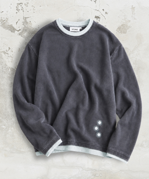 XTT168 더스트 워싱 레이어드 크롭 롱슬리브 (BLACK)