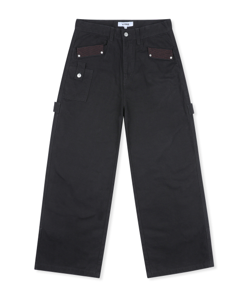 XP343 멀티 스티치 워싱 코튼 와이드 워크 팬츠 (BLACK)