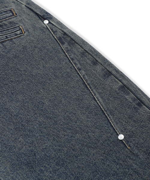 XP340 프론트 지퍼 멀티 포켓 커브드 데님 팬츠 (DARK BLUE)