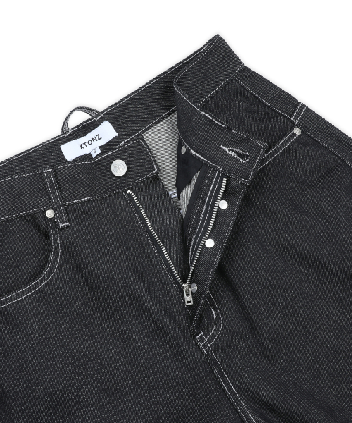 XP339 레터링 로우 커브드 데님 팬츠 (BLACK)